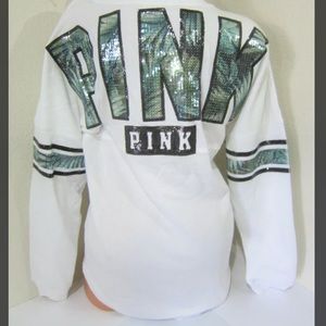 Limited edition pink Bling sweatshirt fern tropical sequin